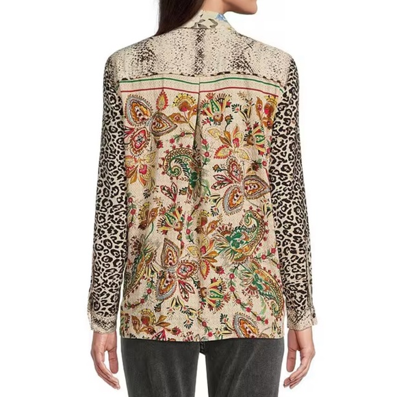 JOHN MARK Point Collar Long Sleeve EMBROIDERED LEOPARD BLOUSE Cheetah Tunic M - Picture 3 of 8